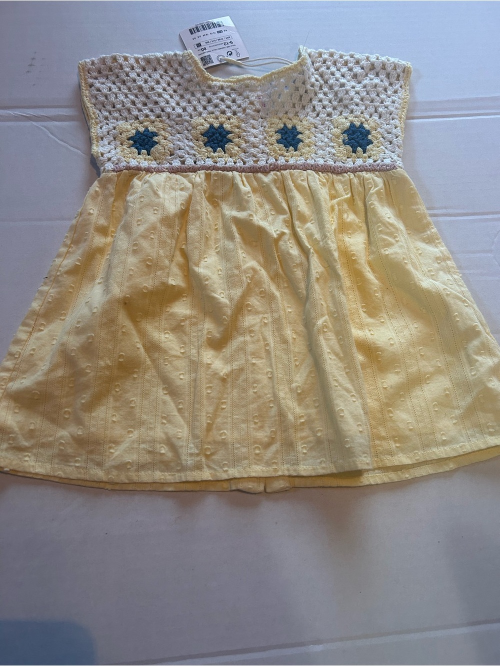 Girls Crochet Yoke Yellow Dress Top